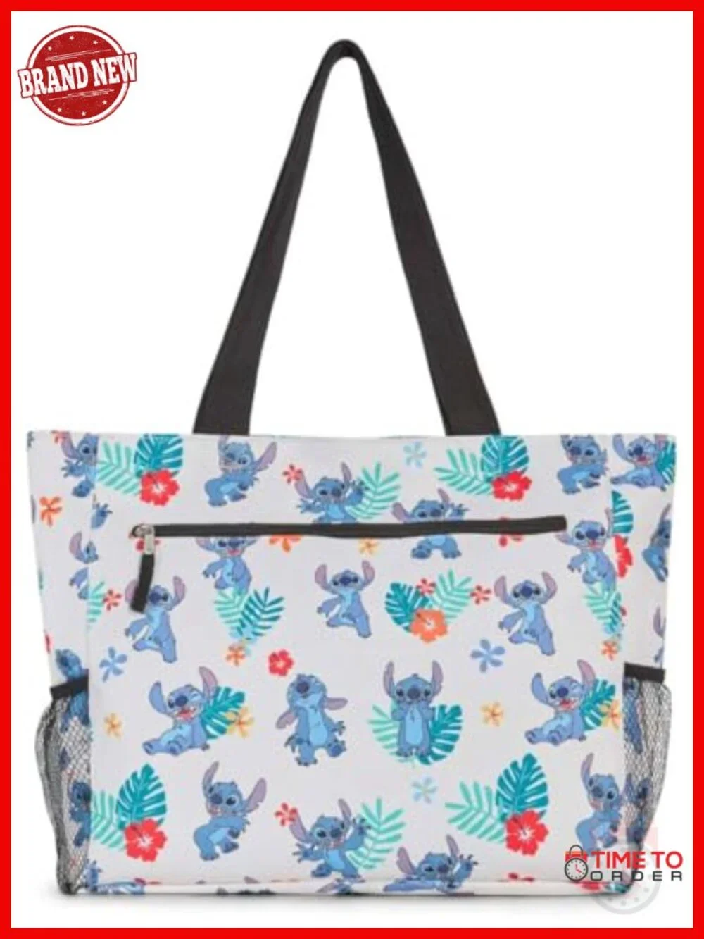 Disney Stitch Tote Bag with Mesh Pockets Nylon Beach Travel